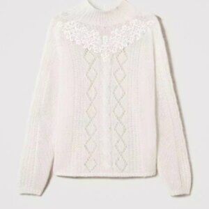 TWINSET MILANO Wool and mohair turtleneck jumper with lace Size S